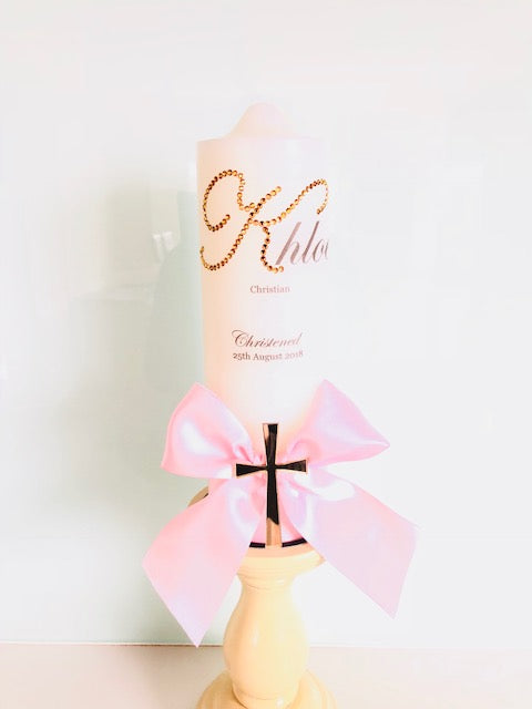 Pearl or Rhinstone Initial & Bow Candle