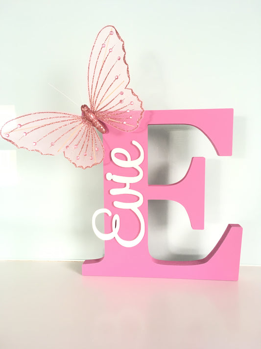 Freestanding Initial with Butterfly + Name