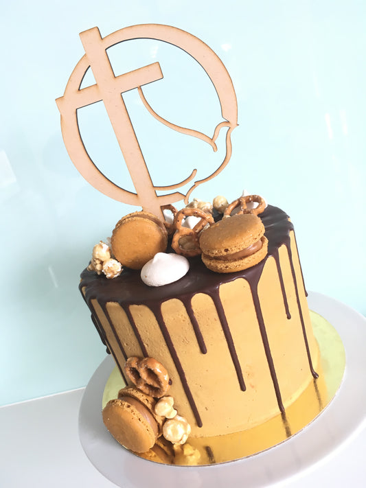 Cross + Dove Monogram Cake Topper