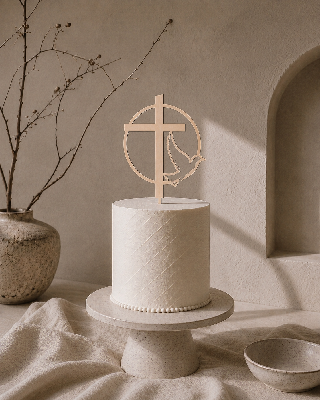Cross + Dove Monogram Cake Topper