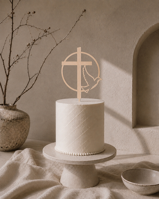 Cross + Dove Monogram Cake Topper