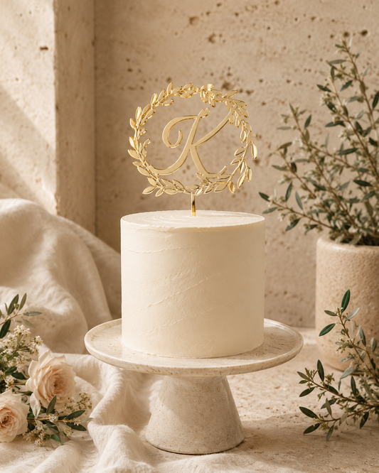 Full Wreath + Initial Cake Topper — personalised cake topper handmade in Melbourne by Artistic Signage