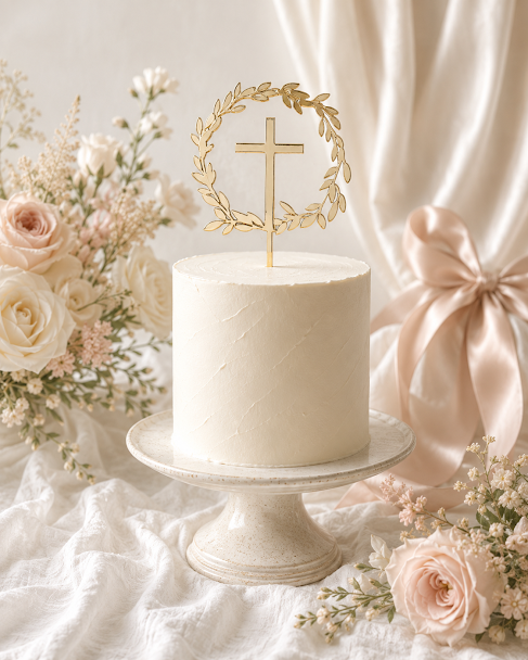 Full Wreath + Cross Cake Topper — personalised cake topper handmade in Melbourne by Artistic Signage