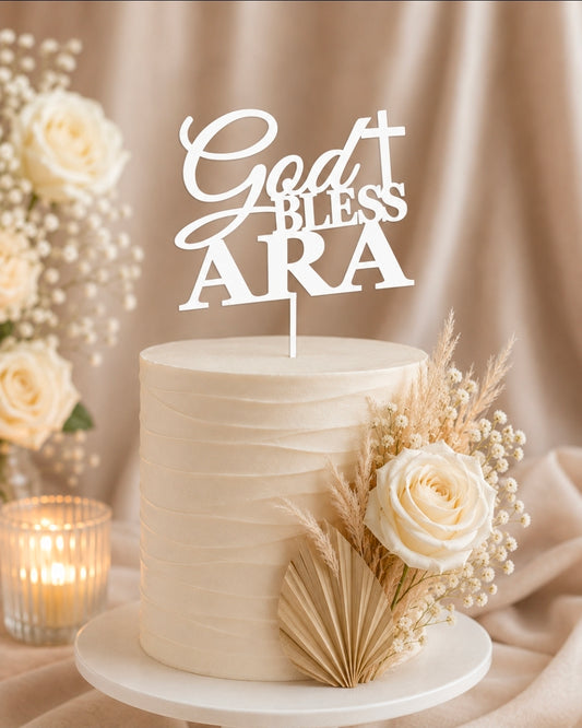 God Bless + Cross Cake Topper