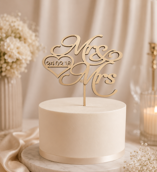Mr&Mrs + Date Cake Topper — personalised cake topper handmade in Melbourne by Artistic Signage