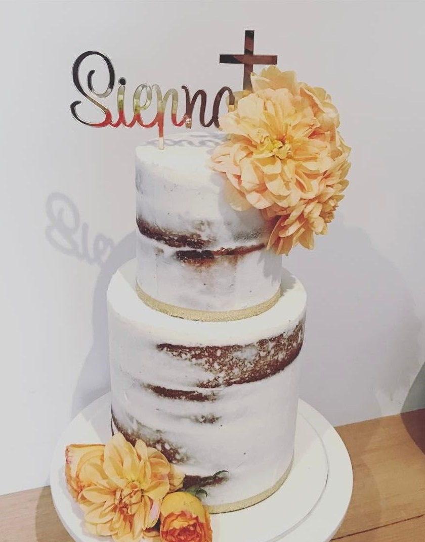 Name + Cross Cake Topper