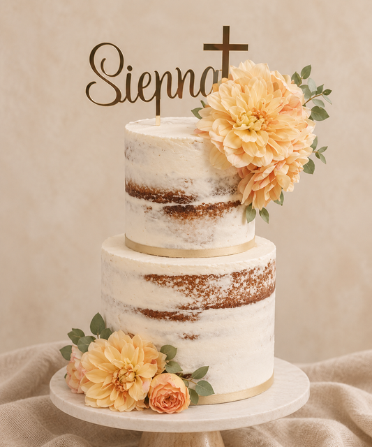 Name + Cross Cake Topper